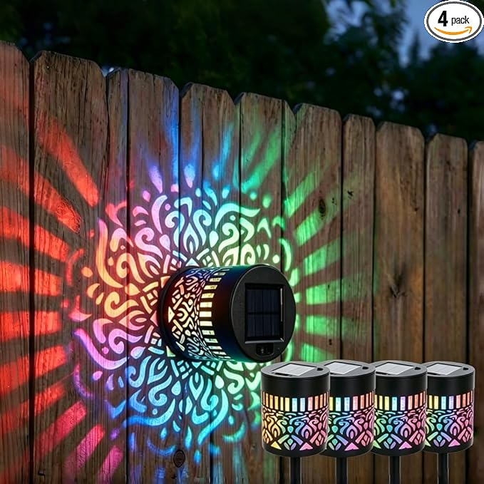 Decorative Solar Mandala Lights, Metal Solar Powered Outdoor Wall Lights Solar Powered Deck Step Stair Light, Waterproof Mandalas Fence Light for Garden Yard Backyard Post Patio Decor (4, Flower)