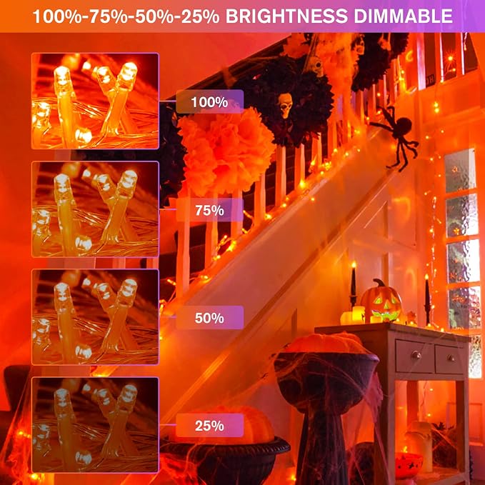 JMEXSUSS 100 LED Orange & Purple Halloween Lights Plug in | Connectable Color Changing String Lights, 33ft Indoor/Outdoor for Halloween Party Decor & Christmas