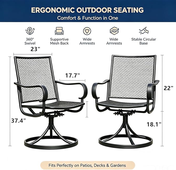 Outdoor Swivel Rocker Patio Dining Chair Set of 8, Textilene High Back with Metal Frame, All Weather, for Backyard, Lawn, Deck and Porch