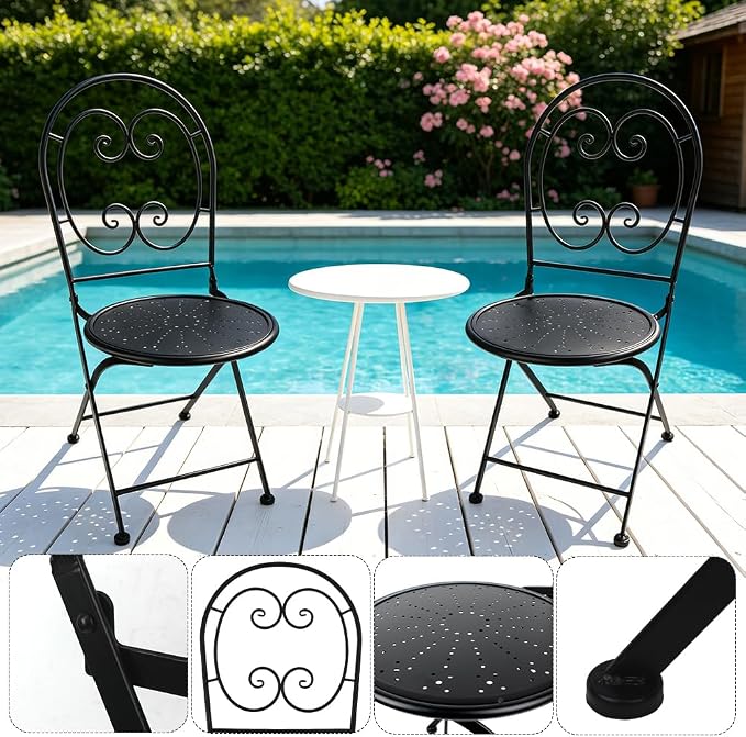 3 Piece Bistro Sets Mosaic Tile Round Table Folding Chairs Garden | Set of 3 Patio Furniture 23.6" Table and 2 Chairs Outdoor Bistro Chairs Artistic Table for Balcony Porch Apartment Backyard