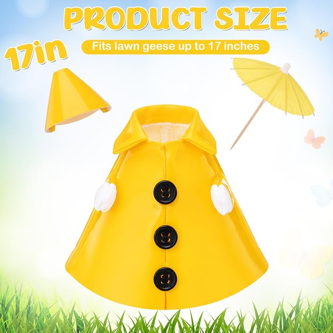 FuWeave Mini Desk Spring Baby Goose Outfit Raincoat and Umbrella for 7'' Desk Baby Goose Costume Plastic Raincoat Clothes for Summer Geese Figurine Desktop Home Decoration (Yellow)