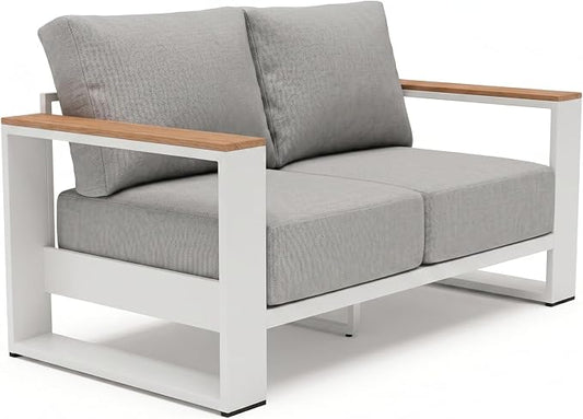 Oversized Aluminum Patio Furniture, 1 Piece Luxury Outdoor Furniture with 7.1" Extra Thick Cushion, Modern Outdoor Sectional Loveseat for Porch, Garden and Deck, Gray