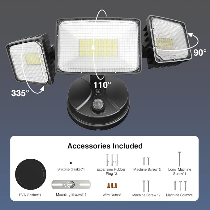 Onforu 100w Dusk to Dawn Outdoor Lighting,11000LM Led Outdoor Light from Dusk Till Dawn,Super Bright Flood Light,IP66 Waterproof Exterior Security Black Light Fixture,3 Heads Photocell for Garage,Yard