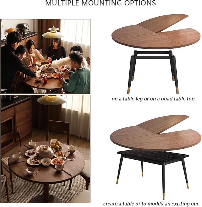 Large Round Foldable Table Top, 59 ” Diameter Portable Dining Table Extender Top, No Legs Wooden Round Table Tops Only, for Round Table and Square Table (Walnut, 71in)