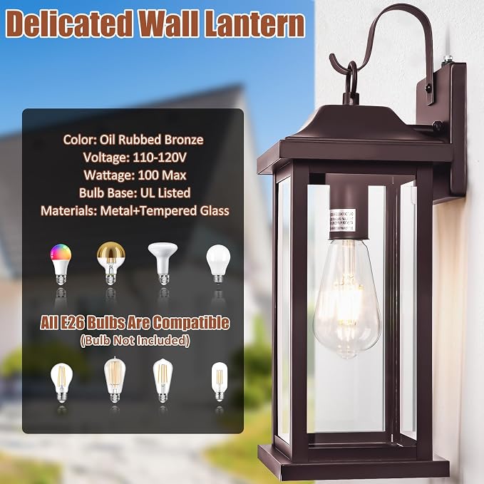 Dusk to Dawn Porch Light Outdoor Bronze 17 Inch | 1 Pack ETL Listed, Photocell Sensor Oil Rubbed Bronze Exterior Light Fixture, IP65 Waterproof Outside Wall Mounted Lamp