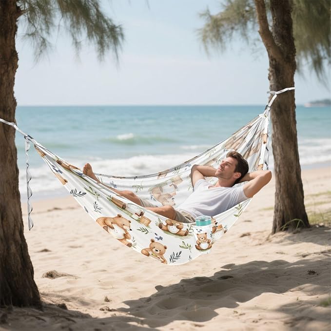 Camping Hammock Outdoor Hammocks for Outside Bear Cute Leaf Beach Trees Portable Lightweight with Pockets Tree Straps Indoor Small