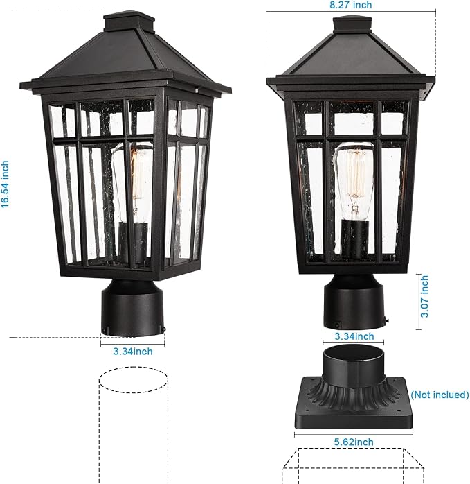 Darkaway 2pcs Large Outdoor Post Lights Lamp, 17inch Waterproof Aluminum Post Lamp with Glass, Fence Post Deck Lighting for Patio Pathway