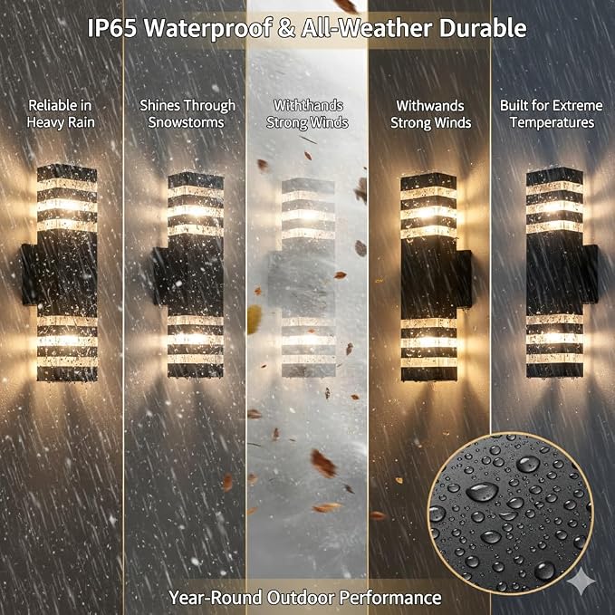 2Pack 15inch LED Square Up & Down Wall Lights,14W Outdoor Wall Light 4000K Day White Aluminum Body Waterproof IP65 LED Exterior Light Fixtures Wall Mount for House Patio Garage Garden.