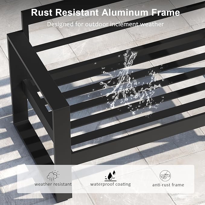 LayinSun 4 Pieces Aluminum Outdoor Patio Furniture Set, Metal Modern Conversation Sofa Set with Coffee Table and Washable Thick Cushions for Porch, Backyard, Deck