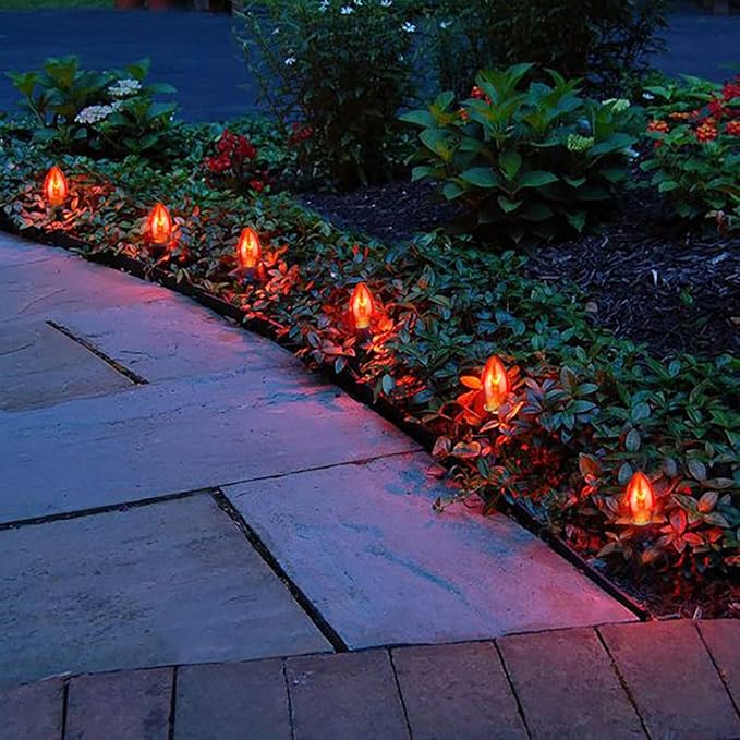 GOOTHY Halloween Orange String Lights Outdoor, 25Ft C7 Halloween Decorations Lights with 27 Clear Orange Bulbs (2 Spare), Waterproof Vintage Christmas Lights for Patio Party Holiday Garden- Black