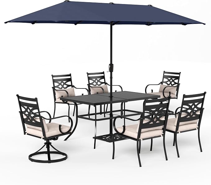 Sophia & William for 6 Patio Dining Chairs Umbrella Swivel Chairs 13ft Blue | 59", Fixed Chairs, Removable Cushions, Metal Frame, Cushions