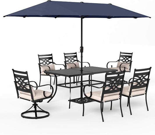 Sophia & William for 6 Patio Dining Chairs Umbrella Swivel Chairs 13ft Blue | 59", Fixed Chairs, Removable Cushions, Metal Frame, Cushions