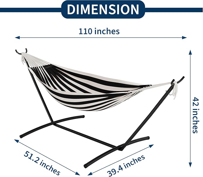 Extra Wide Hammock Chair with Stand, 500lbs Heavy Duty Steel Frame, Adjustable Height, Portable Folding Patio Swing for Outdoor, Backyard, Balcony, Camping – Includes Waterproof Carry Bag