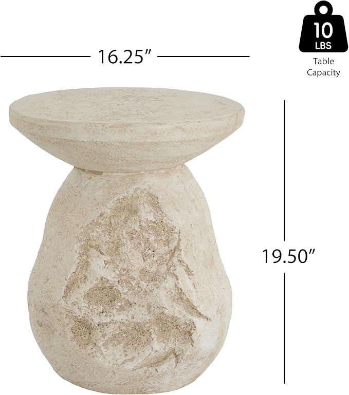 LUMISOL Clare Outdoor Paitio MGO Side Table, Sculptural Organic Pear-Shaped End Table with Natural Beige Tone Finish