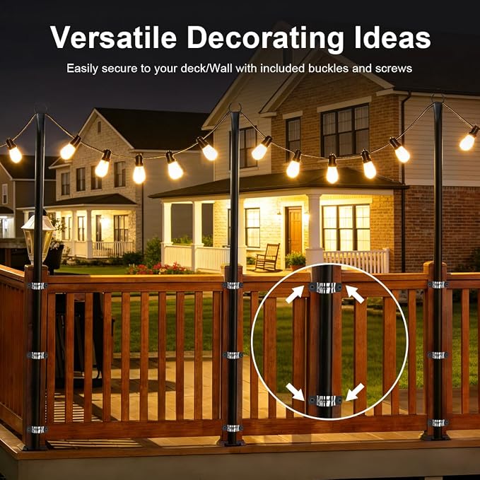 10 Pack String Light Poles for Outside, Upgraded Heavy-Duty Metal Poles for Outdoor String Lights with Fork, Adjustable Lighting Hanging Accessories for Patio Decor Pergola Backyard Garden Decorations