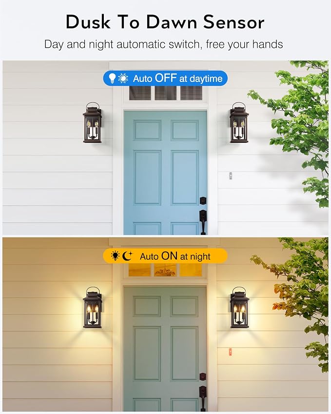 VIANIS Large Dusk to Dawn Outdoor Light Fixture Wall Mount, Waterproof | Anti-rust, Front Door Exterior Wall Sconce Lantern ORB Gold Trim, Farmhouse Outside Wall Lights for House Patio Garage