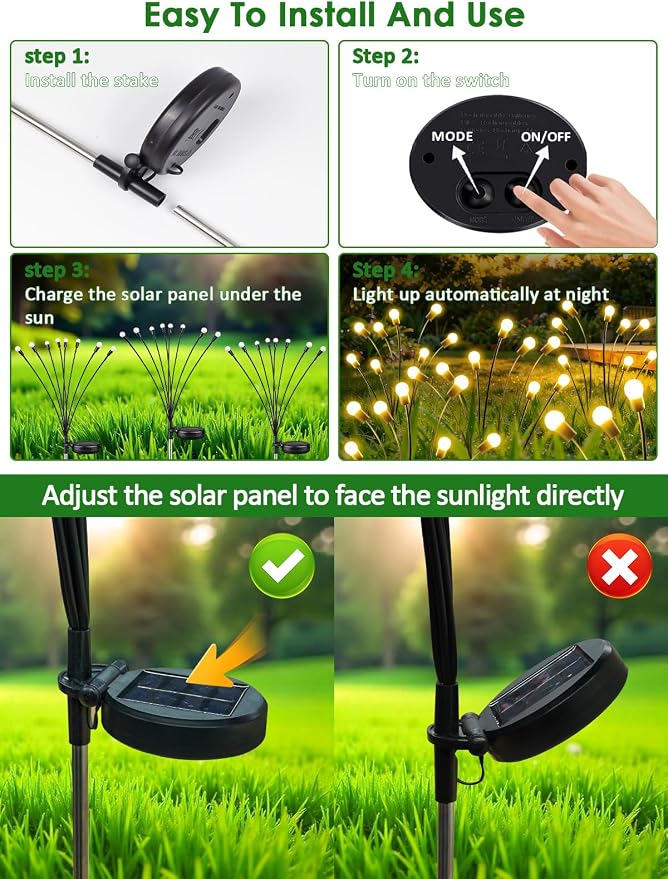10 Pack Solar Garden Lights, 80 LED Firefly Lights Solar Outdoor Waterproof | 2 Lighting Modes, Sway with Wind, Solar lights Outdoor for Garden Yard Patio Pathway Holiday Decorations, Warm White