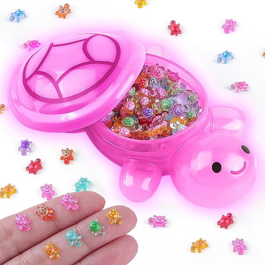 200 Pcs Mini Resin Turtle with 1 Pc Jumbo Resin Pink Turtles, Luminous Miniature Tiny Turtles Glow in The Dark for Fairy Garden Dollhouse Micro Landscaping
