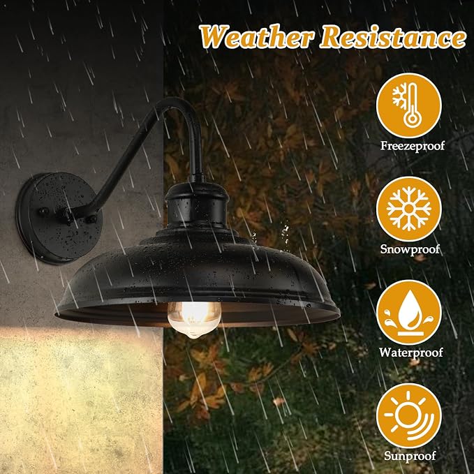 17.25” Outdoor Wall Light Fixtures, Farmhouse Black Gooseneck Barn Lights | 2-Pack Exterior Lighting Fixtures Wall Mounted, Porch Lights Waterproof, Anti-Rust Outdoor Lights for House Garage Entryway