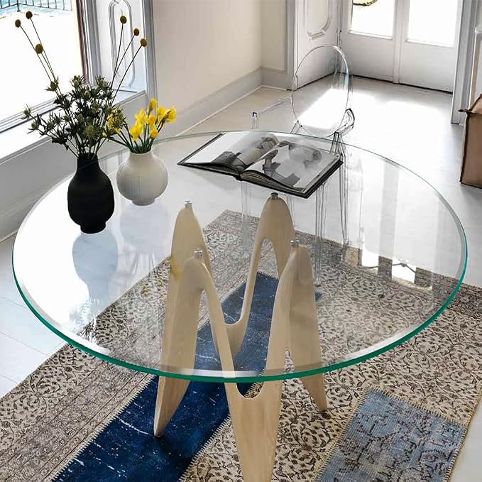 Dulles Glass 60 inch Round Glass Table Top - Tempered - 1/4" Thick Glass Surface, Safe Beveled Edge, Multipurpose for Dining Table, Patio, Coffee and End Table