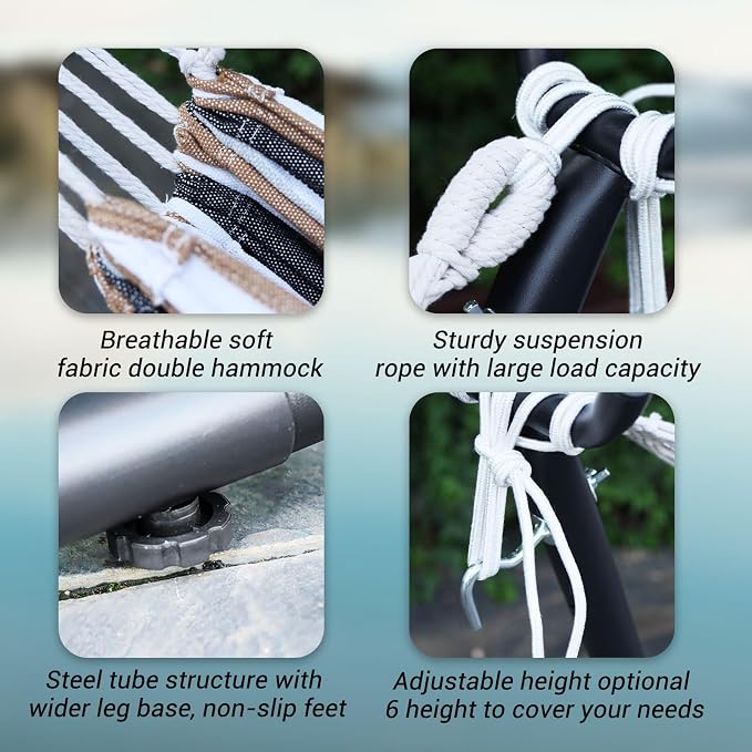 Portable Hammocks with 450 lbs Weight Capacity, Double Hammocks with Portable Carry Bag and Space Saving Stand, Adult Hammock for Outdoor, Patio, Garden, Yard