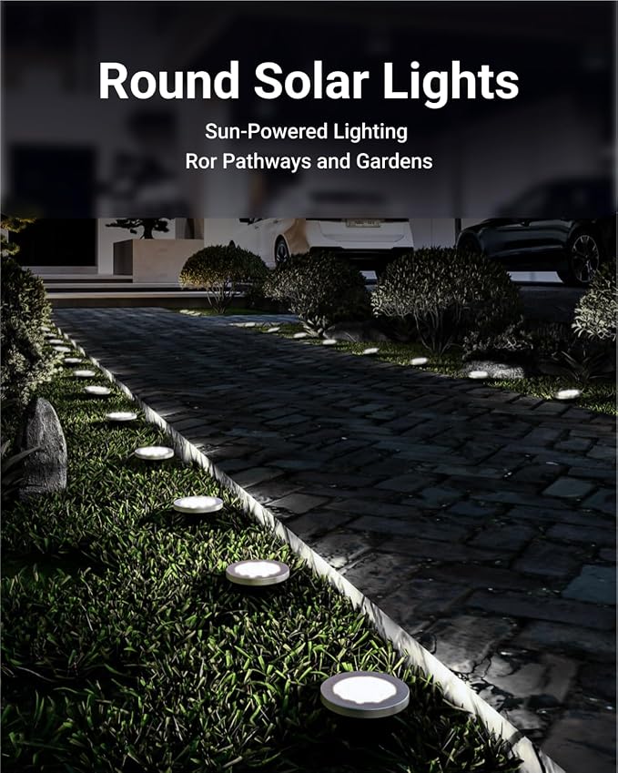Sunco 12 Pack Solar Lights Outdoor Garden LED, Waterproof Landscape Pathway Light Fixture, Dusk to Dawn, Yard Patio Ground Lights, Deck, Cross Spike Stake, 7000K Diamond White