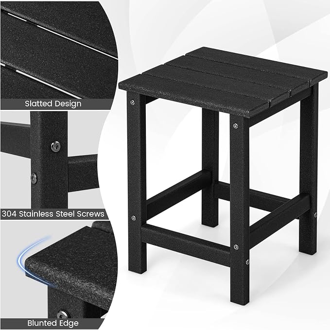 Tangkula Square Outdoor Side Table, Weather Resistant HDPE Adirondack Table, Chairside End Tables for Lawn Garden Balcony, Easy Assembly, Patio Side Table, 14 x 14 x 18.5 Inch (1, Black)