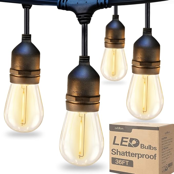addlon LED Outdoor String Lights 36FT Edison Vintage Weatherproof ETL | Commercial Grade Strand with Shatterproof Bulbs, Decorative Hanging Lights for Patio Backyard Garden Cafe Bistro Deck