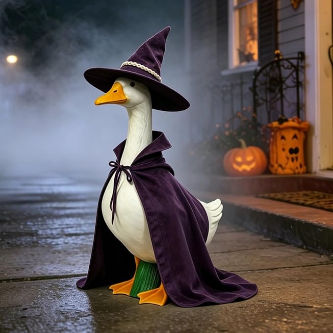 Mtsebmves Pumpkin Wizard Porch Goose Outfit Witch Geese Costume 23-Inch Porch Goose Dress for Yard Lawn Outdoor Garden Patio