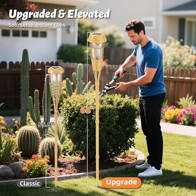 Solar Outdoor Lights – Torches with Flickering Flame for Garden Decor, Waterproof Garden, Outdoor Patio & Pathway Yard Decorations with Flame Torches - 2 Pack