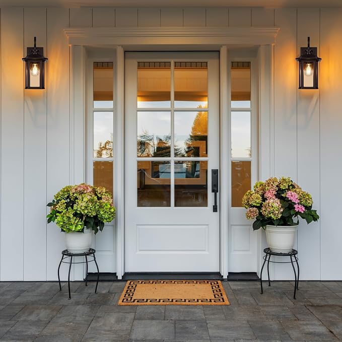 Dusk to Dawn Outdoor Wall Light Fixtures,14'' Outdoor Porch Sconces Lighting , Waterproof Wall Lanterns with E26 Sockets & Glass Shades, Modern Oil Rubbed Bronze Outside Lights for Front Door Entryway
