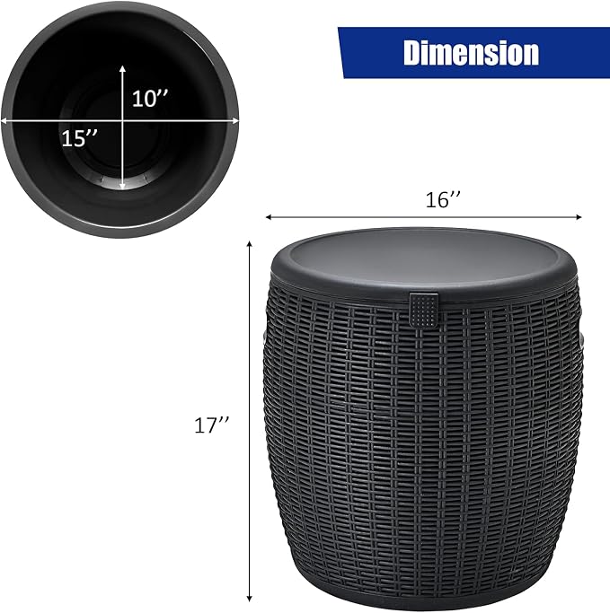 Tangkula 9.5 Gal Cooler Bar Table, Patio Wicker Ice Cool Bar Table, Outdoor Rattan Bar Table with Ice Bucket, Ice Bucket with Side Handles & Lid, Beer & Wine Cooler for Party, Poolside, Deck, Yard