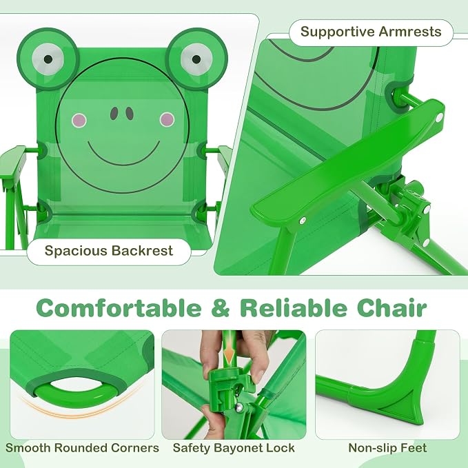 KOTEK Kids Picnic Table with Umbrella, Outdoor Table & 2 Folding Chairs, Cute Pattern Children’s Patio Furniture, Portable Kids Table and Chair Set for Backyard, Garden, Beach (Green)