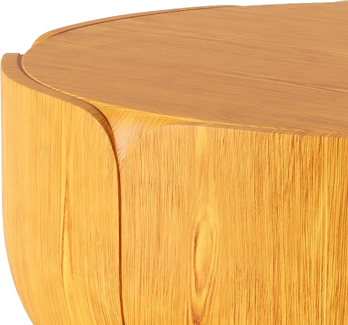 35.63" Round Outdoor Indoor Coffee Table - Modern Wood Grain Drum Center Table, Sturdy MGO Waterproof, No-Assembly Table for Patio, Garden, Backyard, Living Room