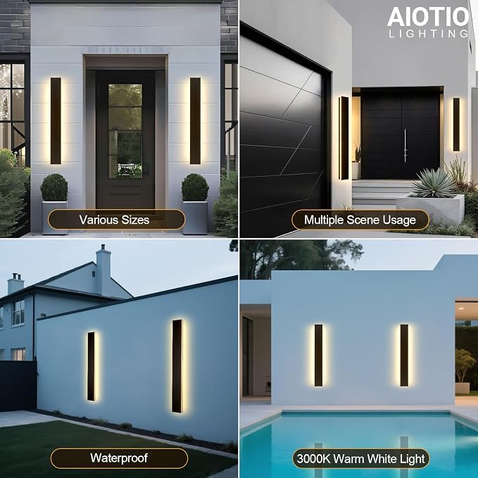 59in Modern Outdoor Lights,Upgraded 4.72in Wide Exterior Light Fixtures Wall Mount,IP65 Waterproof 3000K Black Modern Porch Lights Wall Sconce,LED Long Linear Outside Lighting for Garage,Corridor