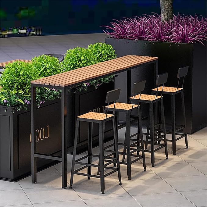 Outdoor Bar Height Patio Table,All-Weather Rectangular High Top Table,Long Narrow Bar Table with Powder Coated Steel Frame,Table Only(47.2 "L x 15.7 "W x 41.3 ‘H, White)