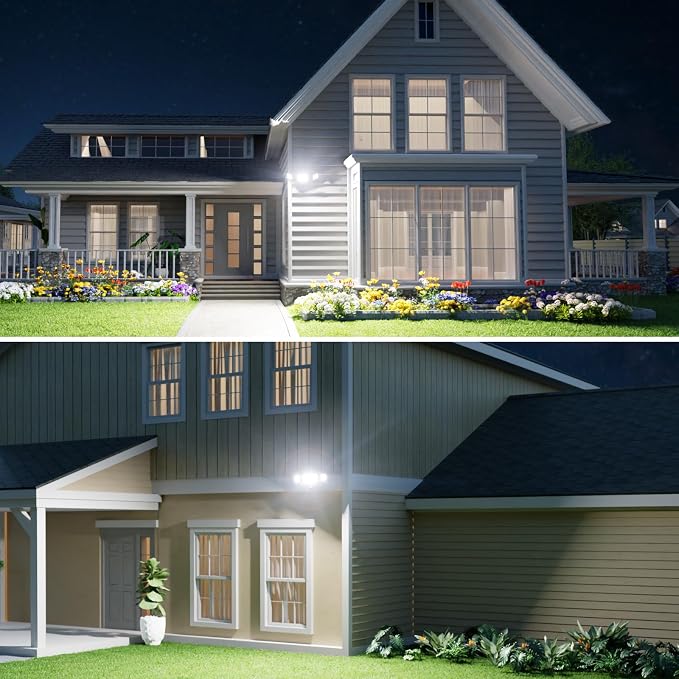 Onforu 80W LED Dusk to Dawn Flood Lights, 8000LM Brown Exterior Security Outdoor Lighting,IP65 Waterproof Outdoor 3 Adjustable Heads Photocell Light Fixture,6500K Floodlight for Garage,Patio,Yard