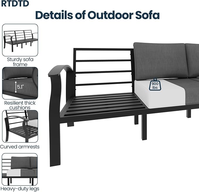 Aluminum Outdoor Patio Furniture Set,4 Pieces 5 Seats Patio Conversation Sets with 45" Propane Fire Pit Table,Metal Patio Sectional Furniture Set with 2 Swivel Rocking Chairs,Grey