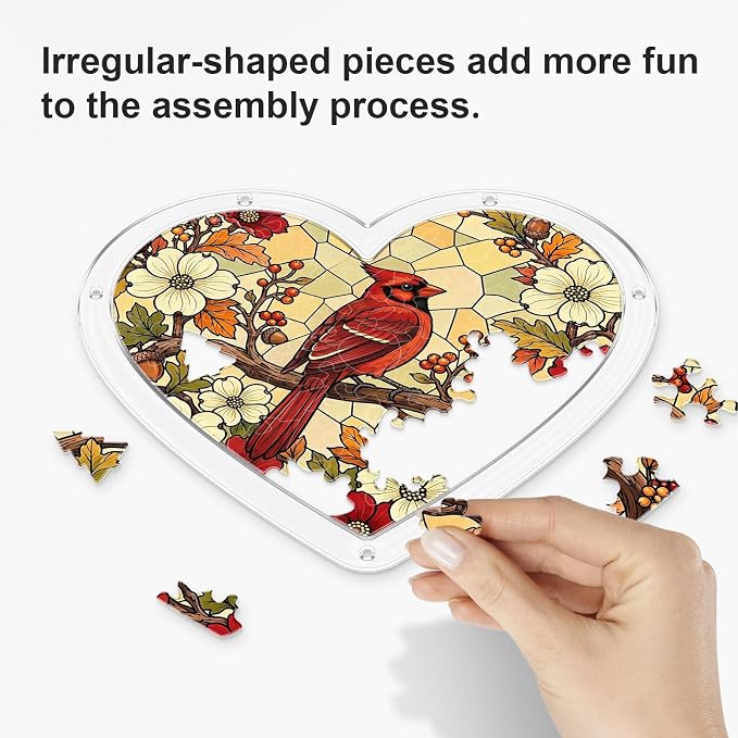 Acrylic Puzzle Suncatcher, Sun Catchers Puzzle for Window Hanging | 8.9 in Heart-shaped Cardinal DIY Suncatcher Puzzle Gifts for Adults, Women, Men, Wife, Mom, Birds Lover, Home & Garden Decor
