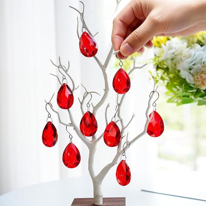 10 Pcs Red Crystal Bauhinia Suncatcher Prisms Chandelier Window Decor | Red Crystal Bauhinia Prisms Suncatcher Pendants 38mm Chandelier Beads Replacement for Window Wedding Party Decor