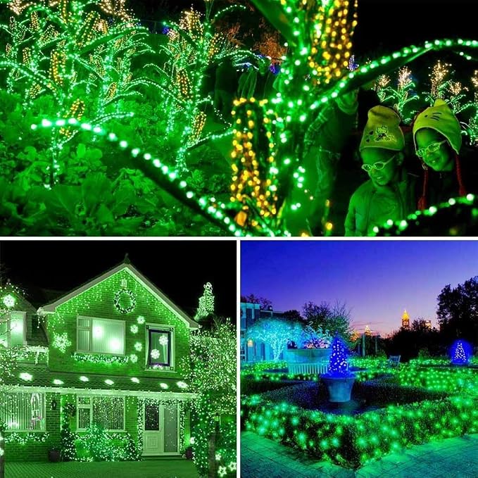 Toodour Solar Christmas Lights Outdoor, 2 Packs Total 144ft 400 LED Solar String Lights with 8 Mode, Outdoor Christmas String Light for Garden, Patio, Fence, Balcony, Xmas Tree Decor - Green