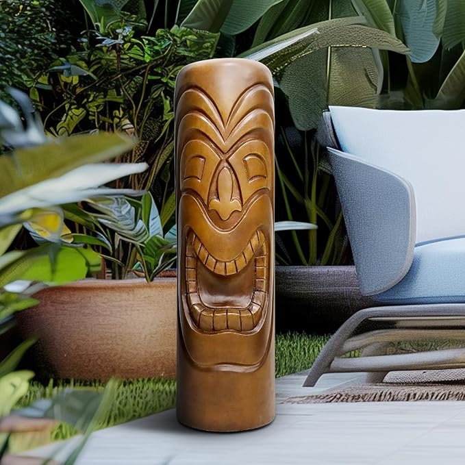 SKYFIRE Outdoor Decorative Statues - 35.8”H The Grande Tiki God Kanaloa Teeth Indoor Ornamental Outdoor Statues for Garden, Patio, Backyard, Lawn, House, Office Decor -Concrete, Wood Tone Finish