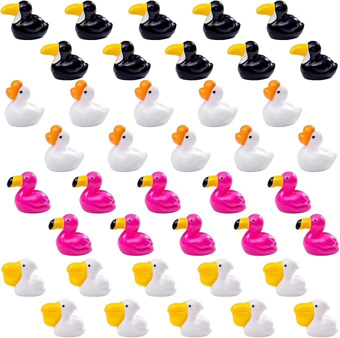 40Pcs Mini Resin Birds Figurines, Tiny Flamingos Toucan Goose Pelican Figures Variety Pack, Small Animal Figurines in Bulk for Crafts Pond Micro Landscaping Garden Decor Desk Display