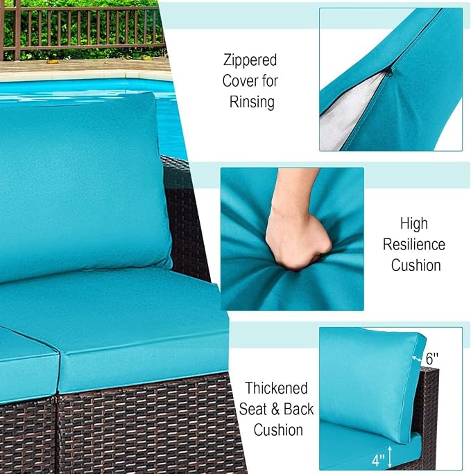 COSTWAY 2PCS Patio Rattan Corner Sofa Sectional Furniture Conversation Set
