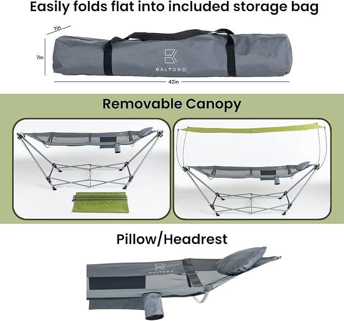 Lucania Portable Hammock with Stand and Canopy - Foldable Freestanding Heavy Duty Hammock for Indoor, Outdoor, Camping, Patio & Backyard (290 lbs Capacity)
