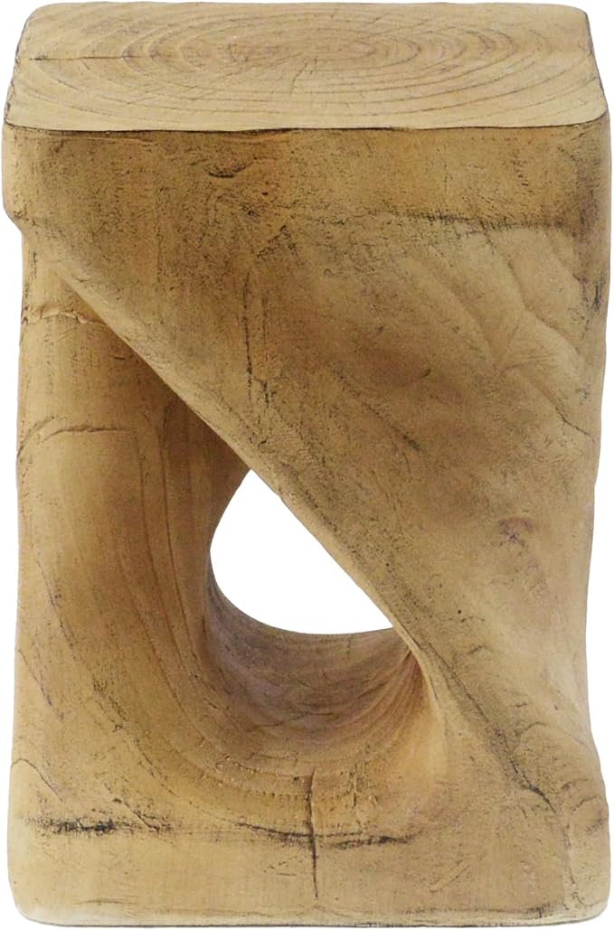Faux Concrete Side Table Outdoor Faux Stone End Table, Round Outdoor Accent Tables, Garden Stool Plant Stand for Porch, Backyard, Natural, 11.75" x 11.75" x 16"