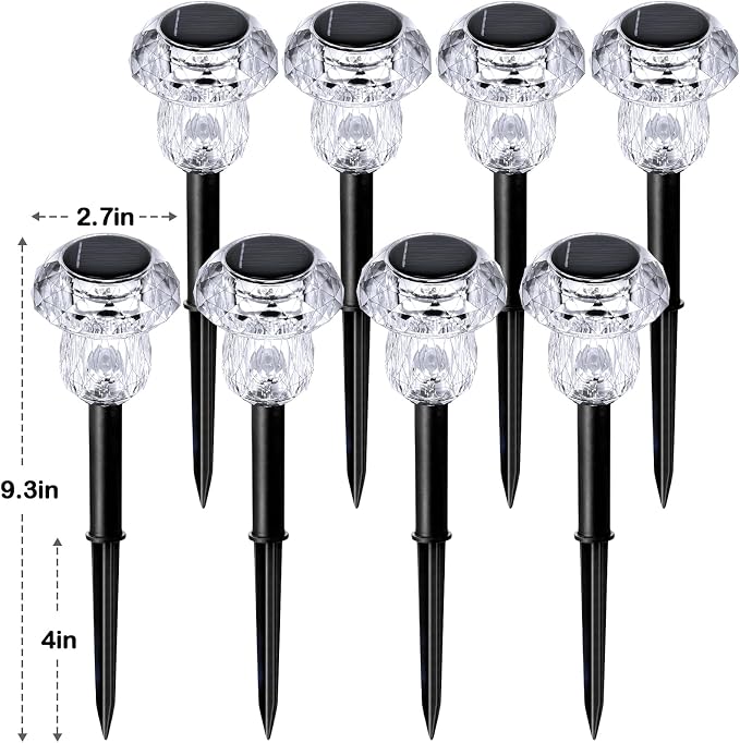 16Pack Solar Garden Lights Outdoor 6000K Cool White Mushroom Decor | Waterproof Pathway Outside Yard Walkway Landscape Path Lighting, LED Auto On/Off Decorations, Acrylic Diamond-like Lampshade