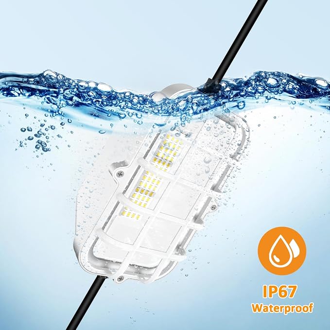 RIUVAO 100ft LED Construction String Lights,Super Bright 300W 30000LM Waterproof IP67 Led String Work Lights, Construction Temporary Lights (Upgrad 100ft-10lights)