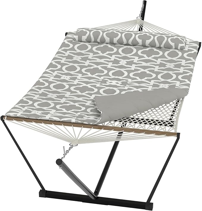 Double Hammocks with Stand for Outside, Heavy Duty Portable Outdoor Hammock with Soft Pillow & Paded, 450 LBS Weight Capacity, Perfect for Outdoor Indoor Patio Backyard Garden