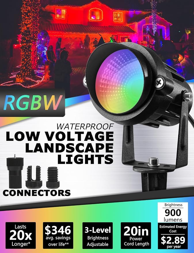 SUNVIE RGBW Low Voltage Landscape Lights Color Changing LED Landscape Lighting Outdoor Waterproof Remote Control for Garden Yard Pathway Christmas Decorative Lighting, 12 Pack with Connector | LED Landscape Lighting Waterproof Outdoor Remote Control fo...